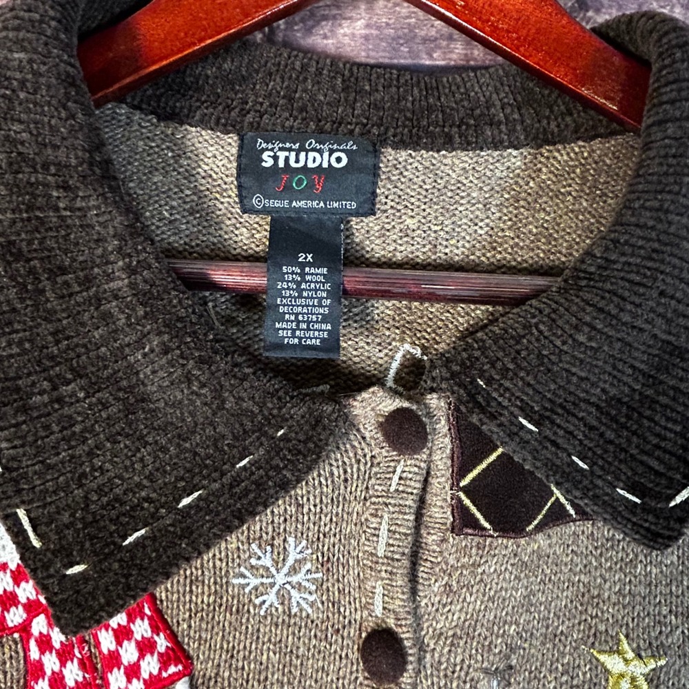 VTG Studio Joy Designers Snowman Ugly Christmas Snowman Sweater Cardigan 2X - Picture 2 of 12